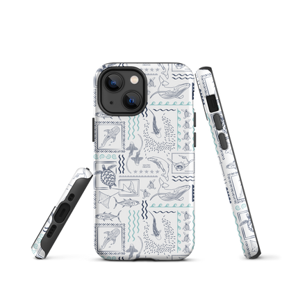 iPhone Phone Case - Busy Print Navy and Teal on White