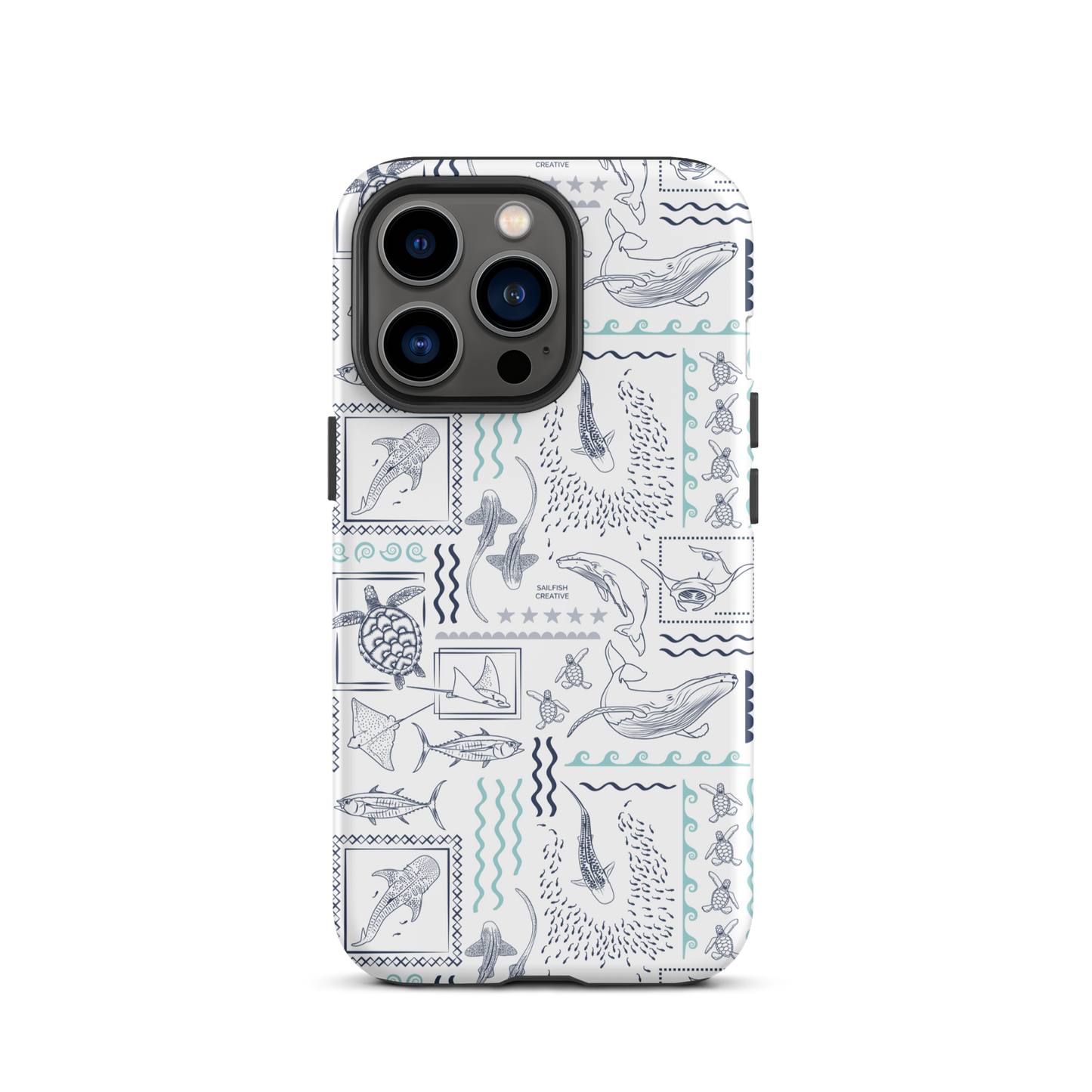 iPhone Phone Case - Busy Print Navy and Teal on White