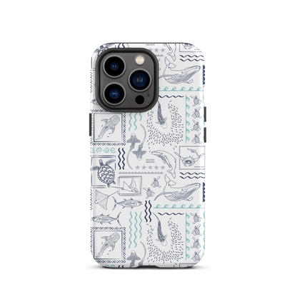 iPhone Phone Case - Busy Print Navy and Teal on White