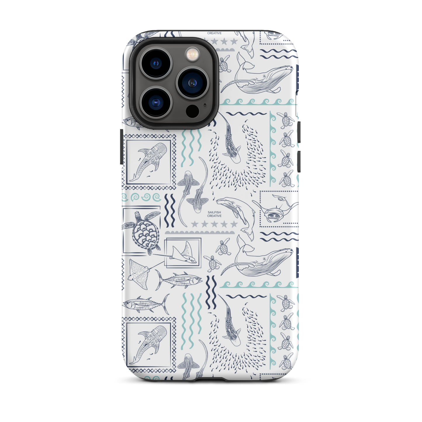 iPhone Phone Case - Busy Print Navy and Teal on White