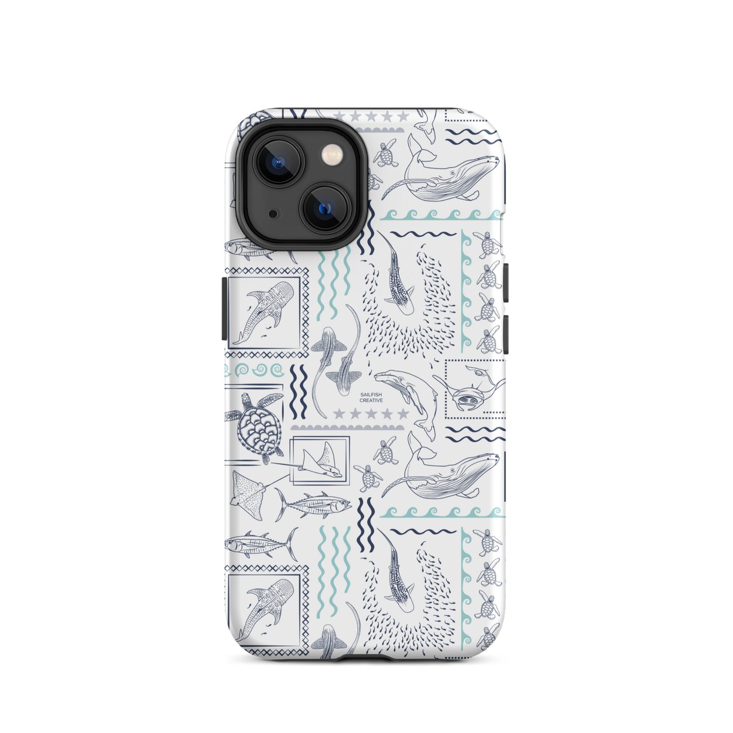 iPhone Phone Case - Busy Print Navy and Teal on White