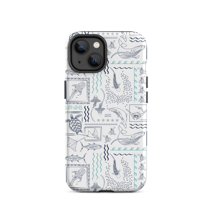 iPhone Phone Case - Busy Print Navy and Teal on White