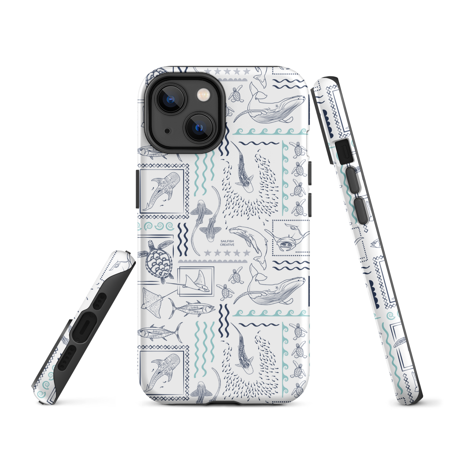 iPhone Phone Case - Busy Print Navy and Teal on White