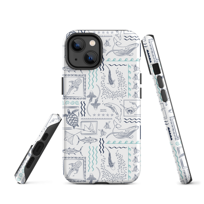 iPhone Phone Case - Busy Print Navy and Teal on White