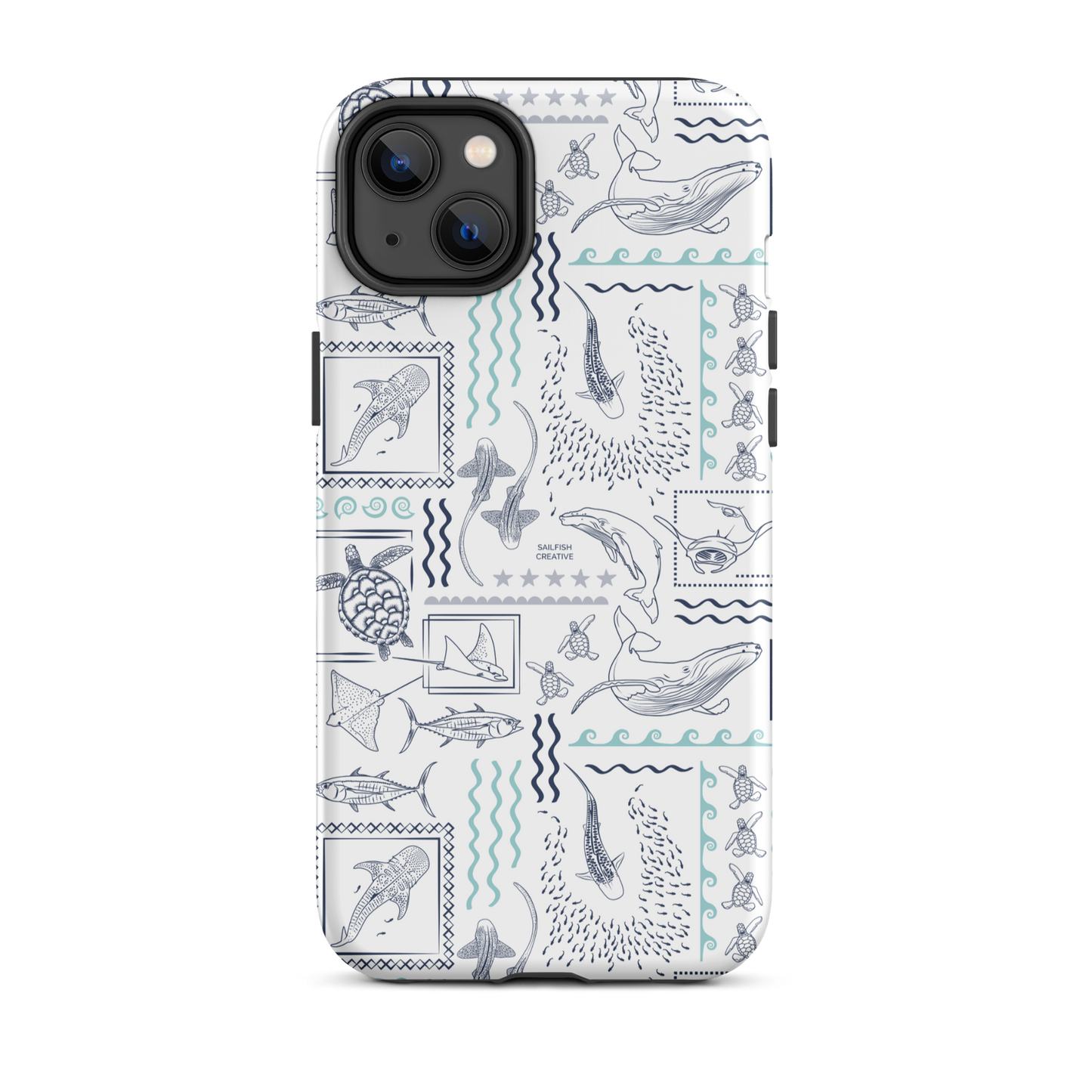 iPhone Phone Case - Busy Print Navy and Teal on White