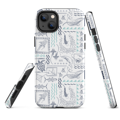 iPhone Phone Case - Busy Print Navy and Teal on White