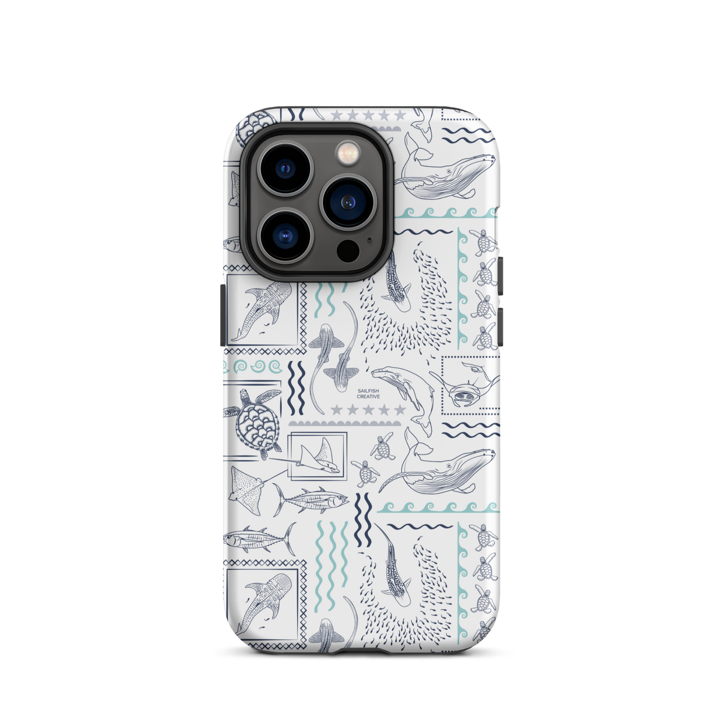 iPhone Phone Case - Busy Print Navy and Teal on White