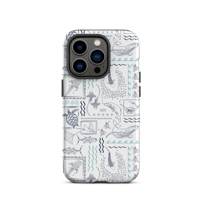 iPhone Phone Case - Busy Print Navy and Teal on White