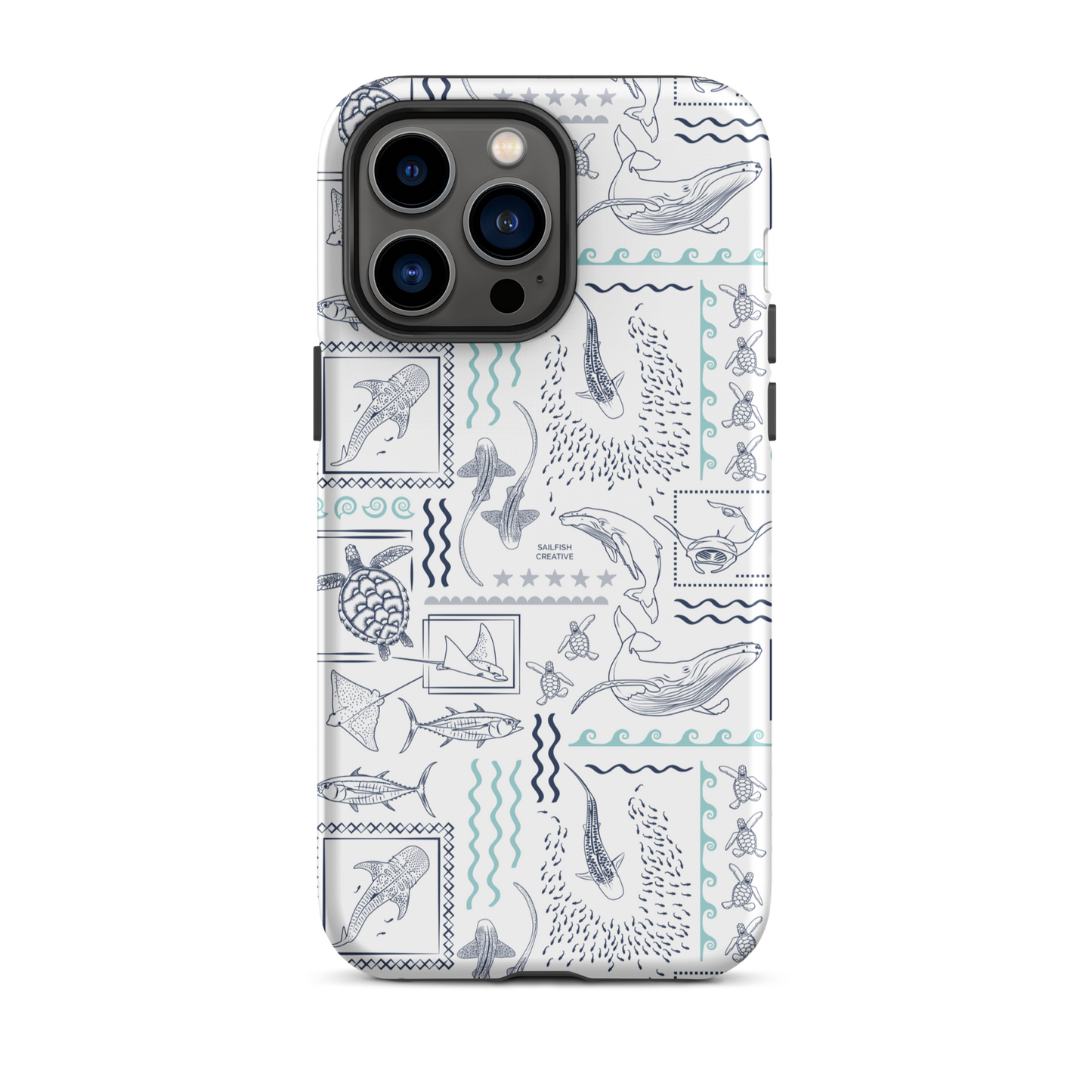 iPhone Phone Case - Busy Print Navy and Teal on White