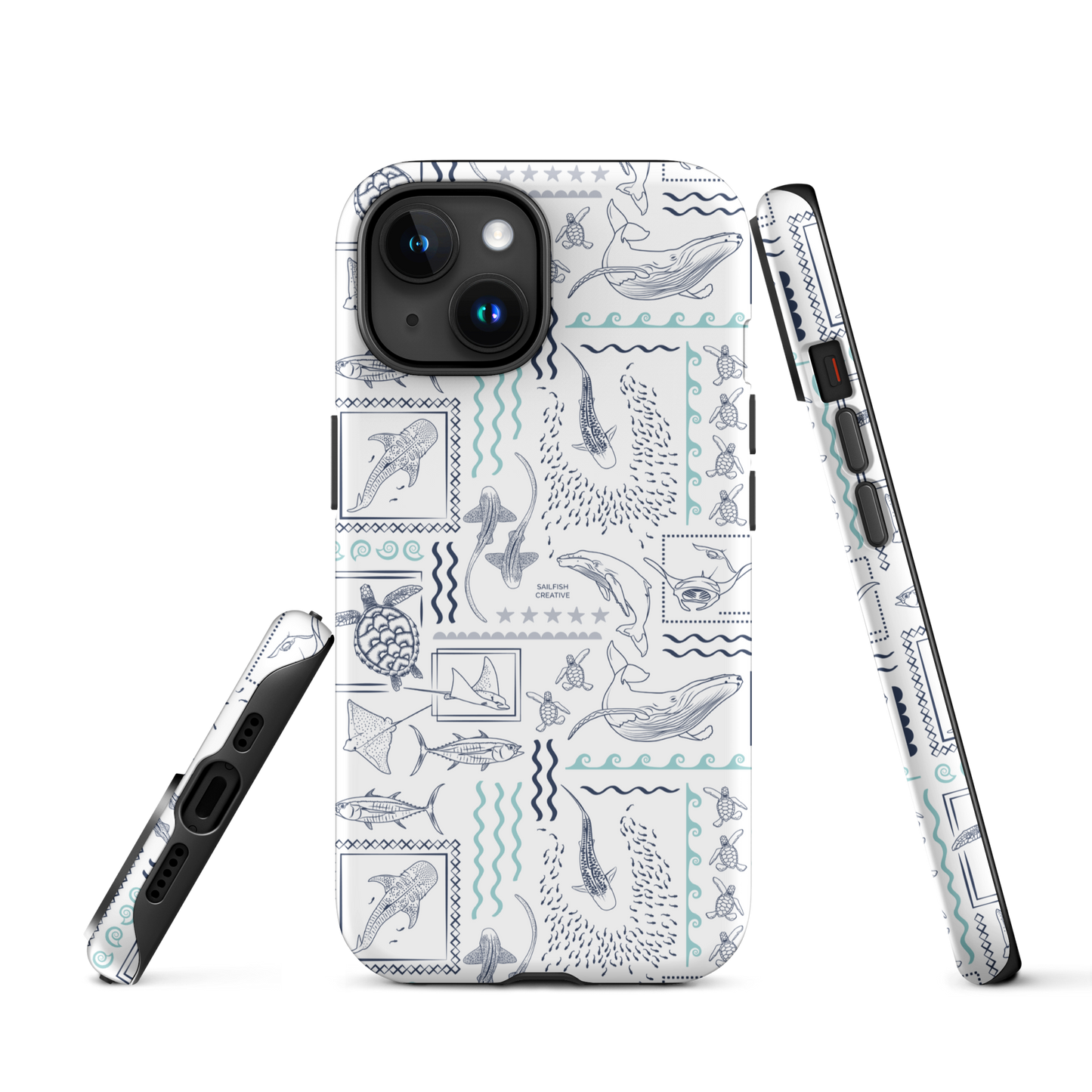 iPhone Phone Case - Busy Print Navy and Teal on White
