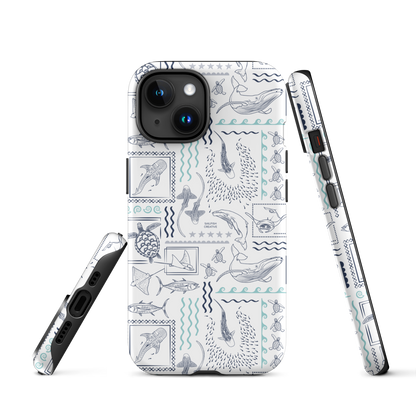 iPhone Phone Case - Busy Print Navy and Teal on White