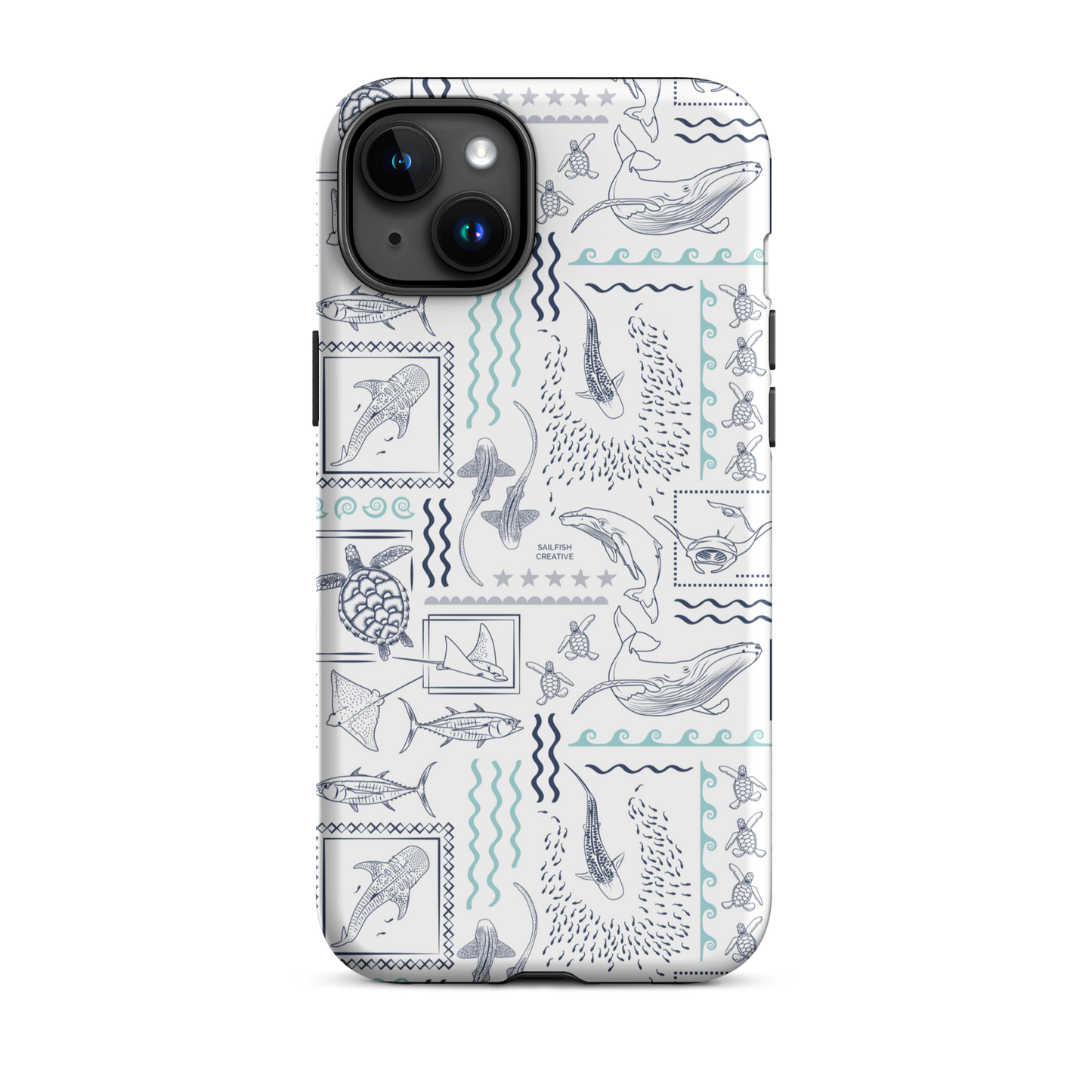 iPhone Phone Case - Busy Print Navy and Teal on White