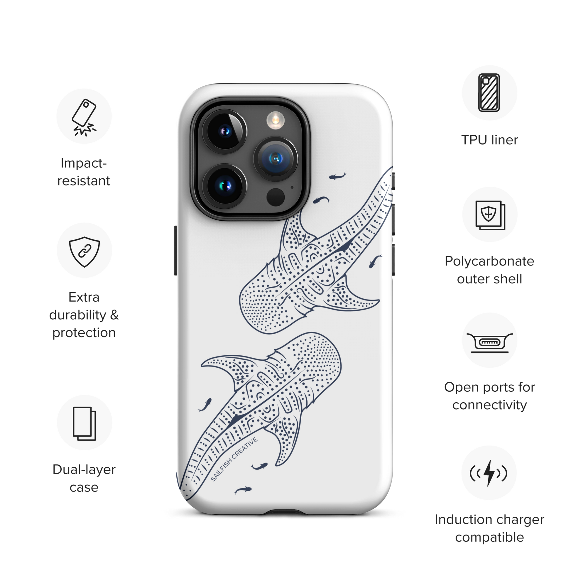 iPhone Tough Phone Case - Whale Sharks Outline - Sailfish Creative