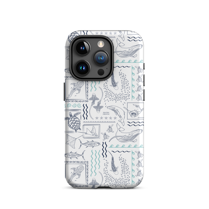 iPhone Phone Case - Busy Print Navy and Teal on White