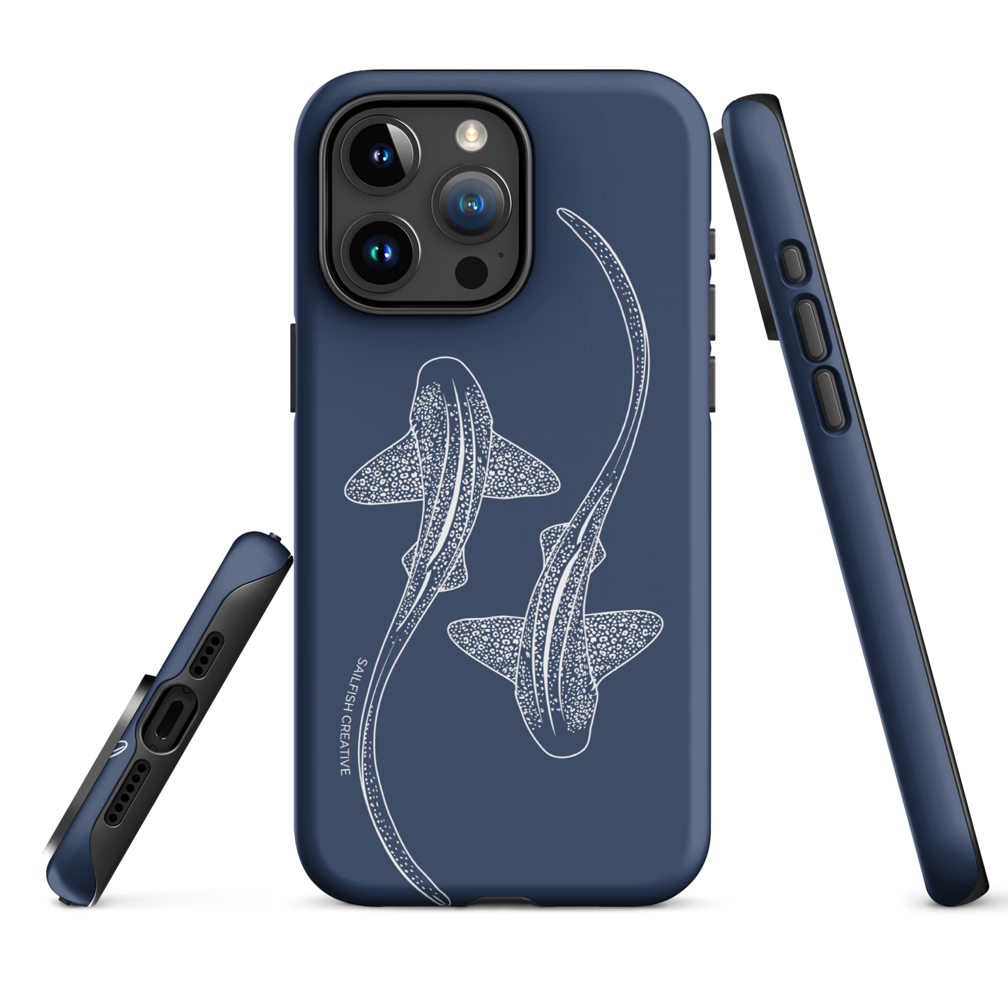 iPhone Tough Phone Case - Leopard Sharks Outline Navy - Sailfish Creative