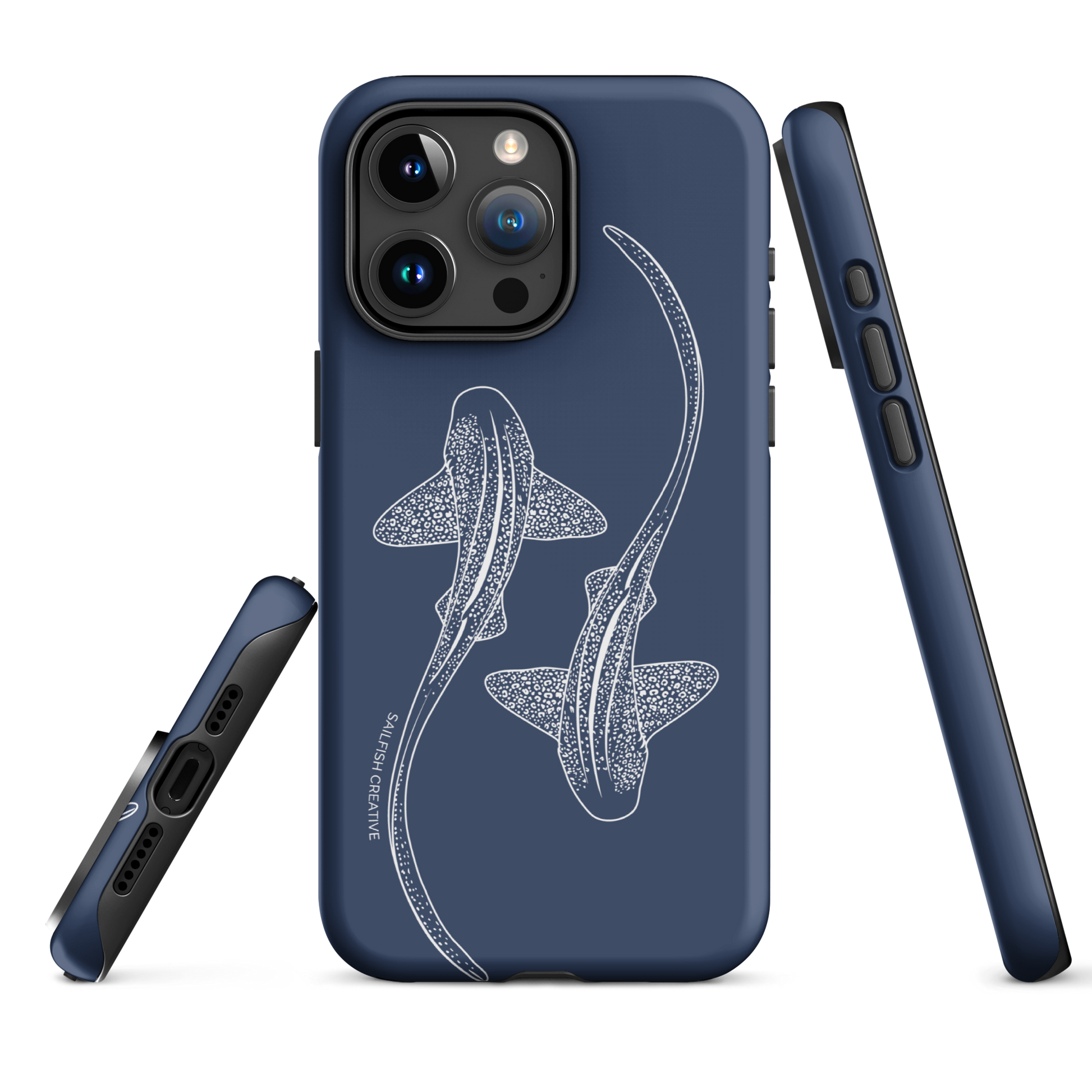 iPhone Tough Phone Case - Leopard Sharks Outline Navy - Sailfish Creative