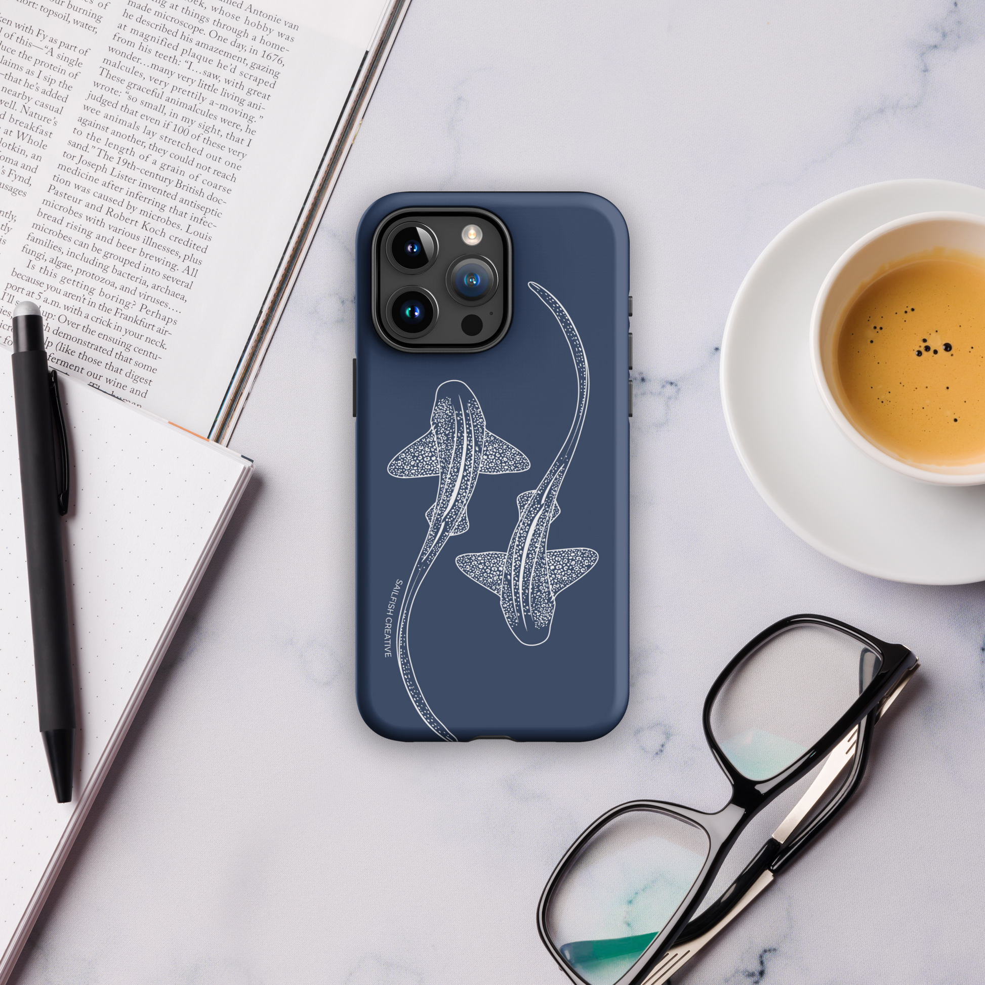 iPhone Tough Phone Case - Leopard Sharks Outline Navy - Sailfish Creative