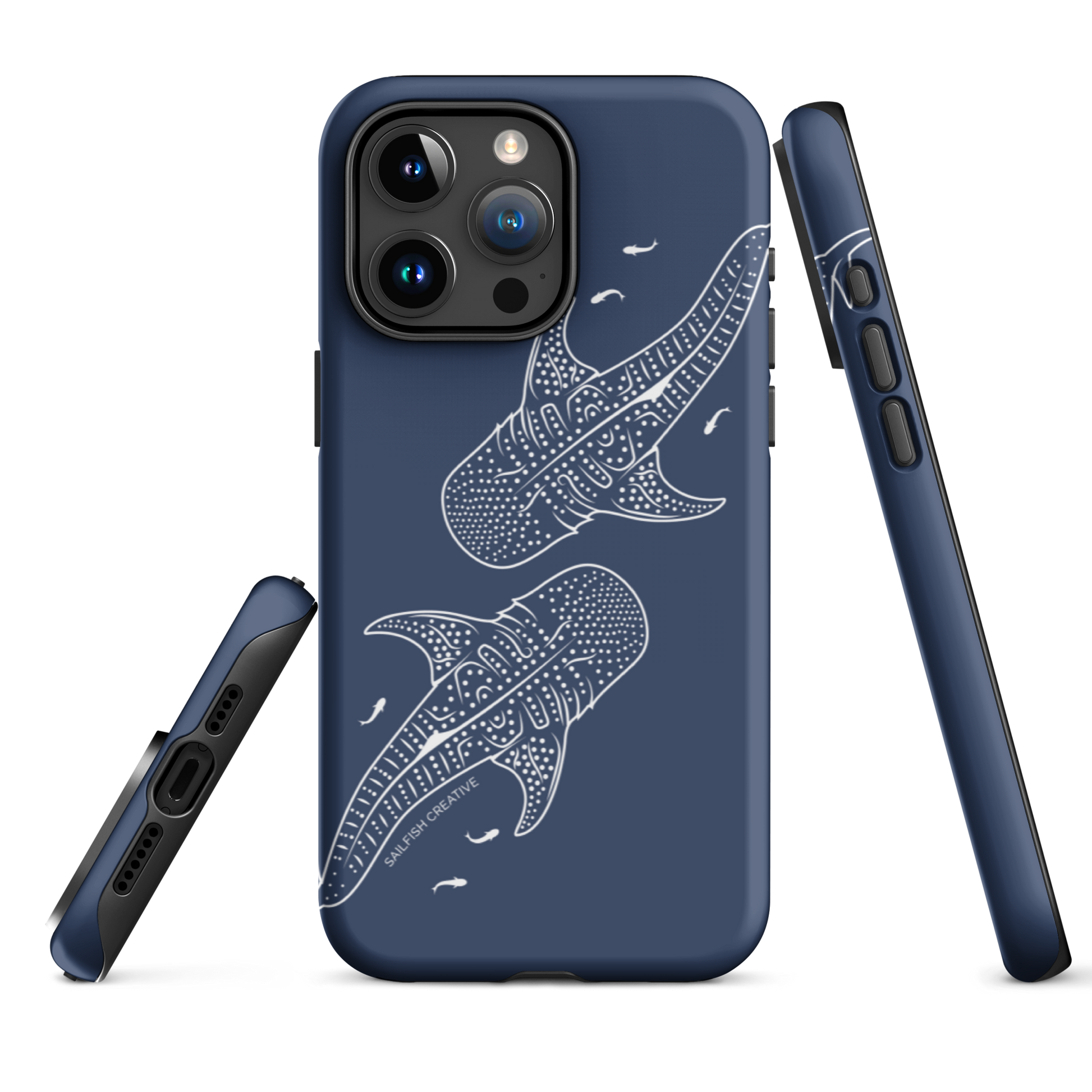iPhone Tough Phone Case - Whale Sharks Outline Navy - Sailfish Creative