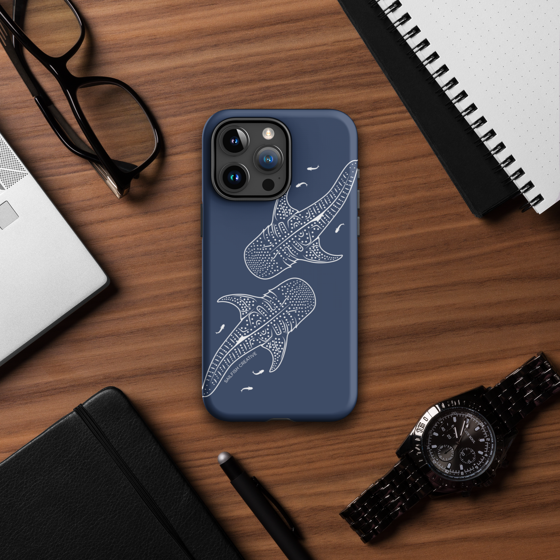 iPhone Tough Phone Case - Whale Sharks Outline Navy - Sailfish Creative