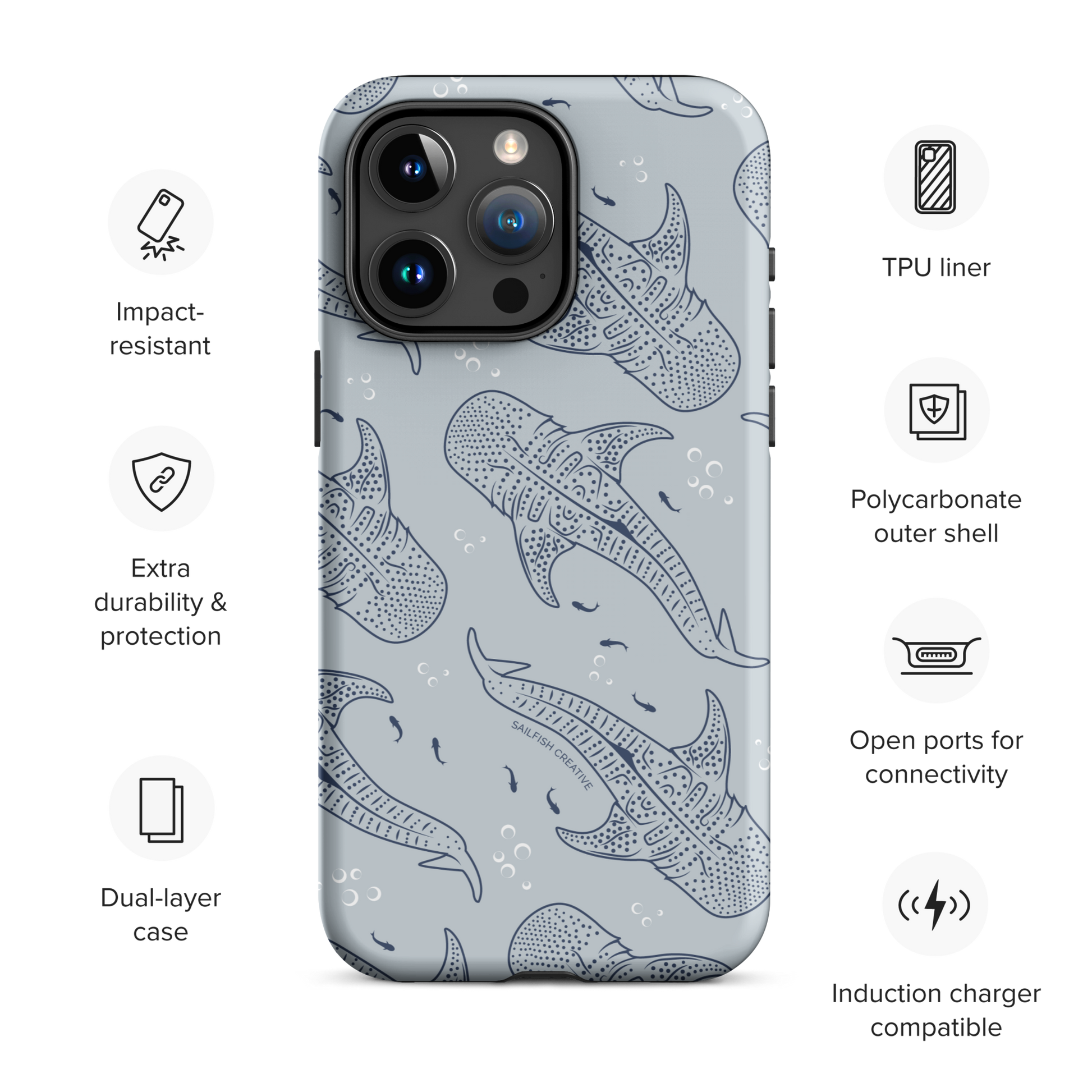 iPhone Tough Phone Case - Whale Sharks Pattern - Sailfish Creative