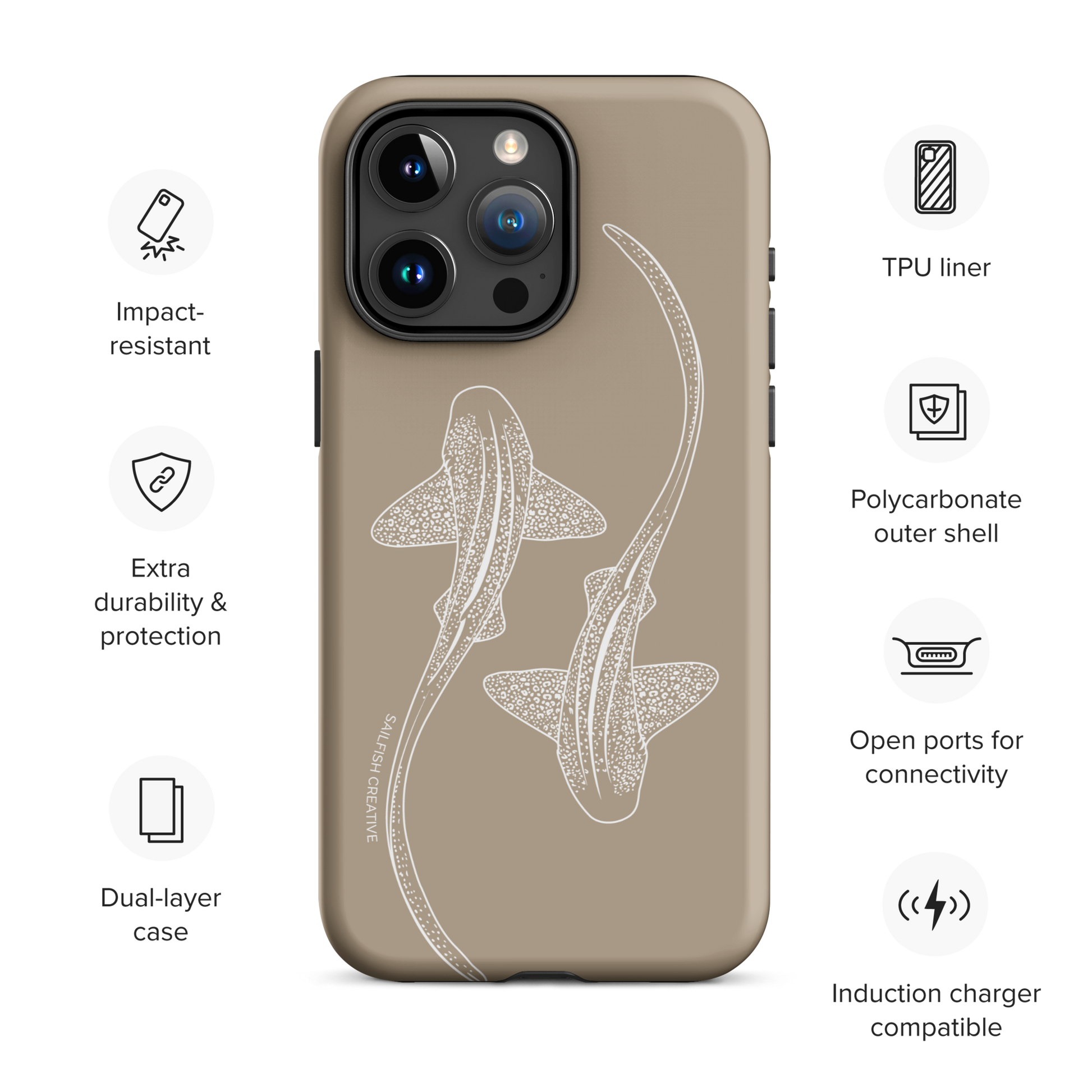 iPhone Tough Phone Case - Leopard Sharks Outline Natural - Sailfish Creative