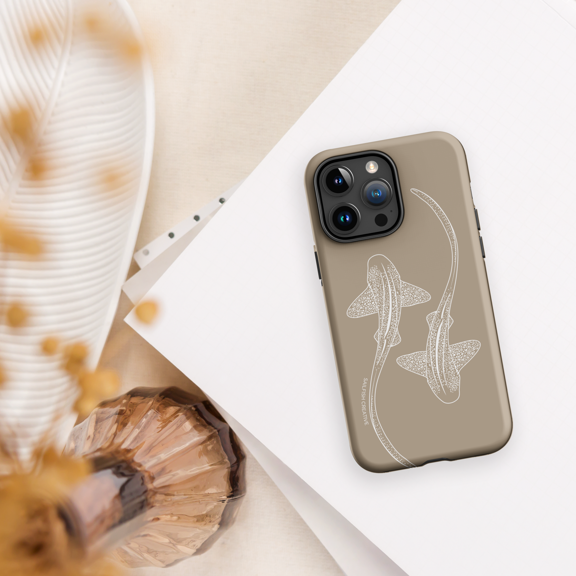 iPhone Tough Phone Case - Leopard Sharks Outline Natural - Sailfish Creative