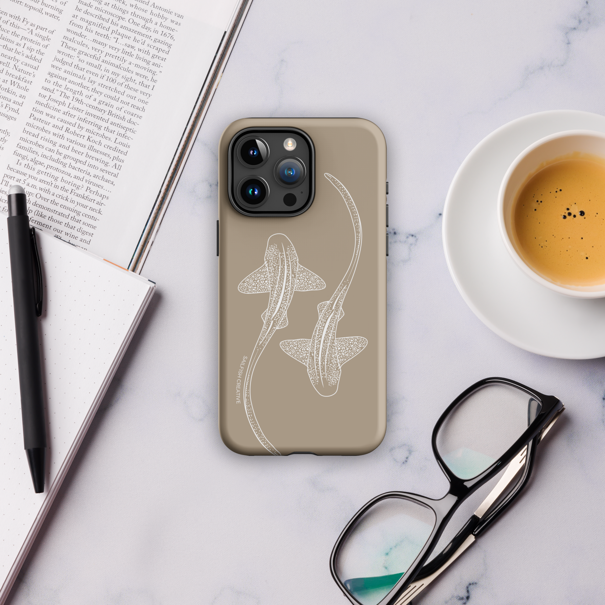 iPhone Tough Phone Case - Leopard Sharks Outline Natural - Sailfish Creative