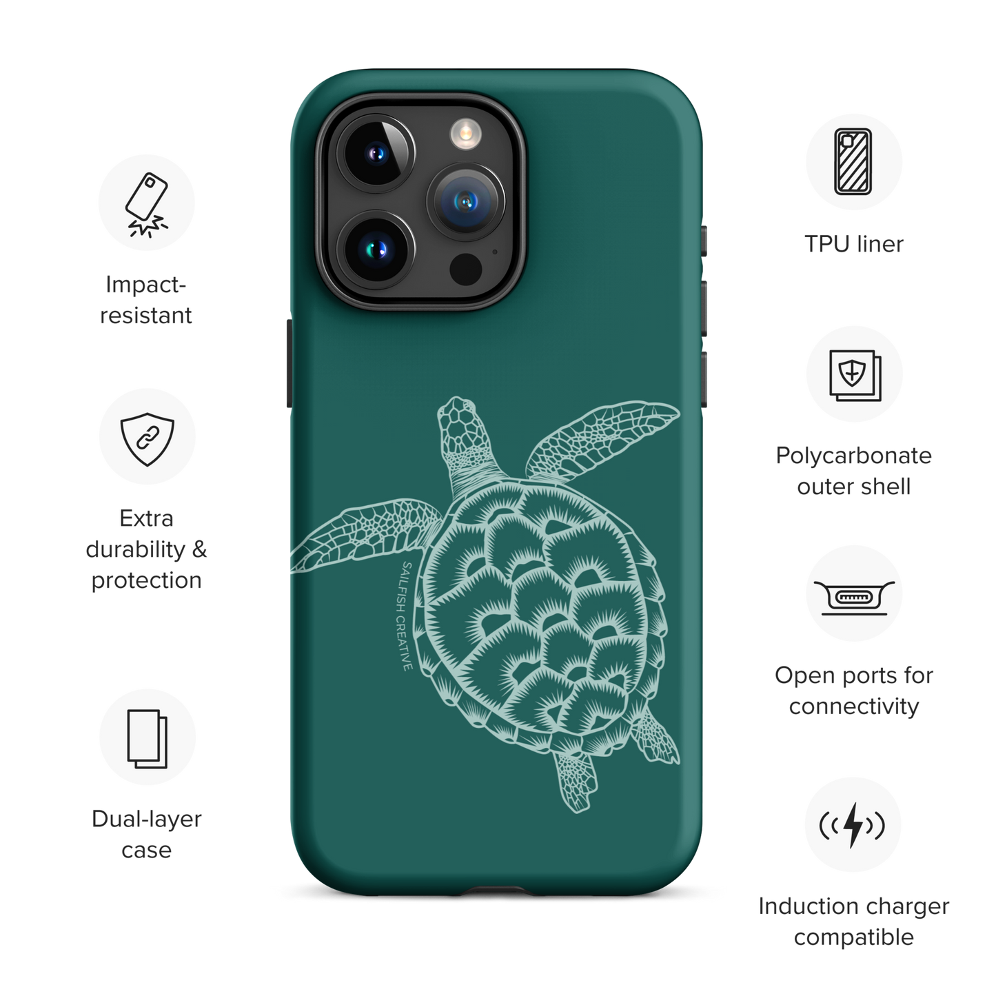 iPhone Tough Case - Turtle Outline Emerald