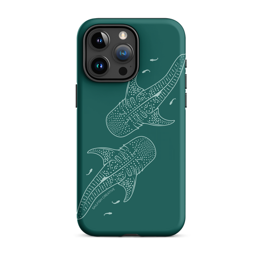 Emerald iPhone phone case with white whale sharks outline design