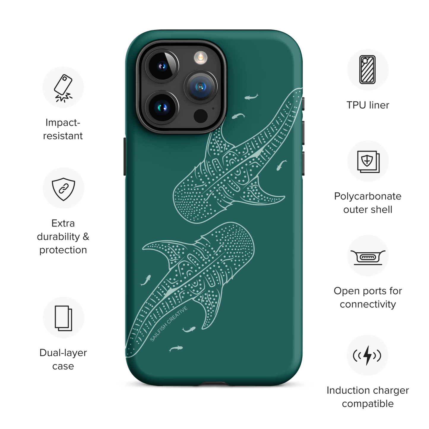 iPhone Tough Case - Whale Sharks Outline Emerald