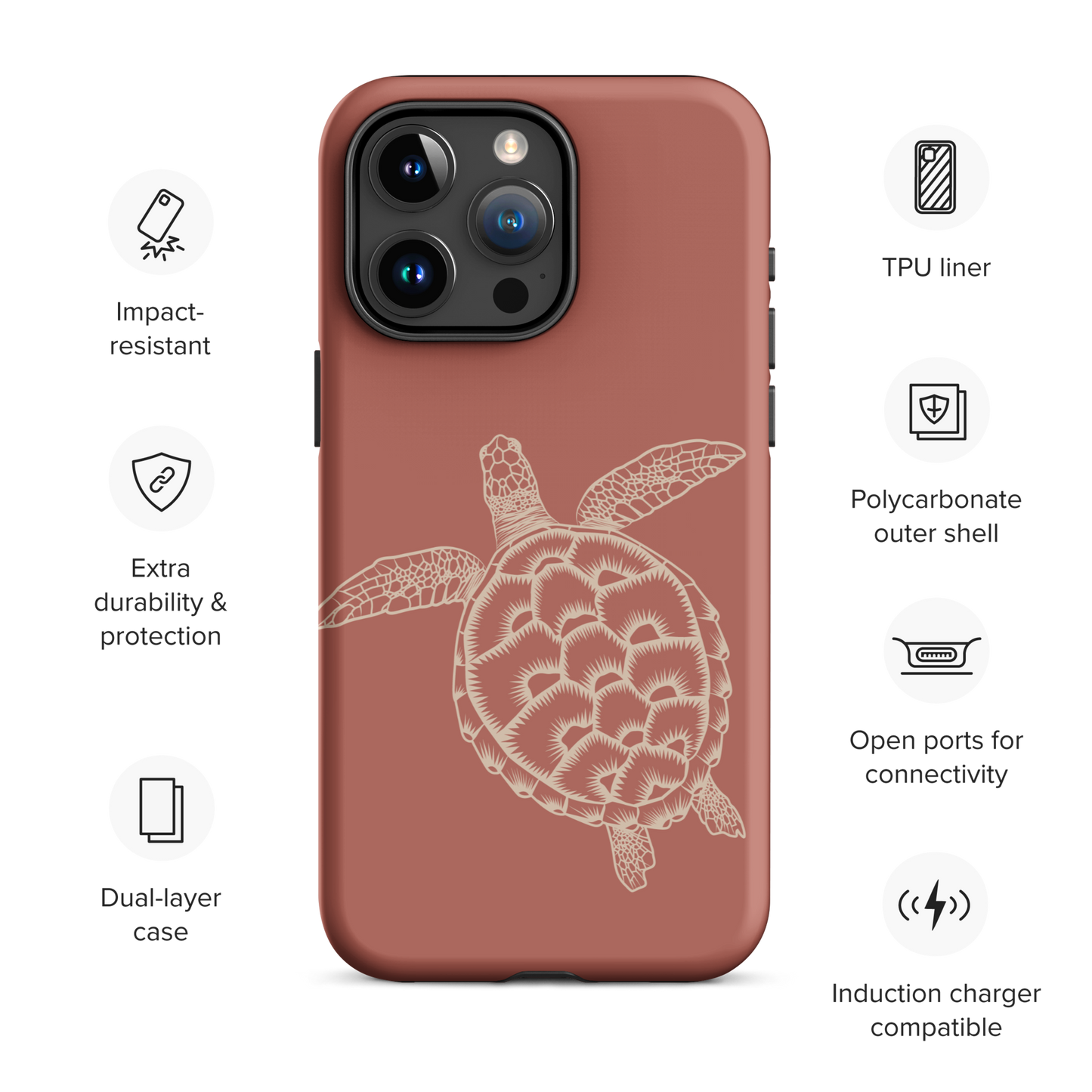 iPhone Tough Case - Turtle Outline Rusty Coral