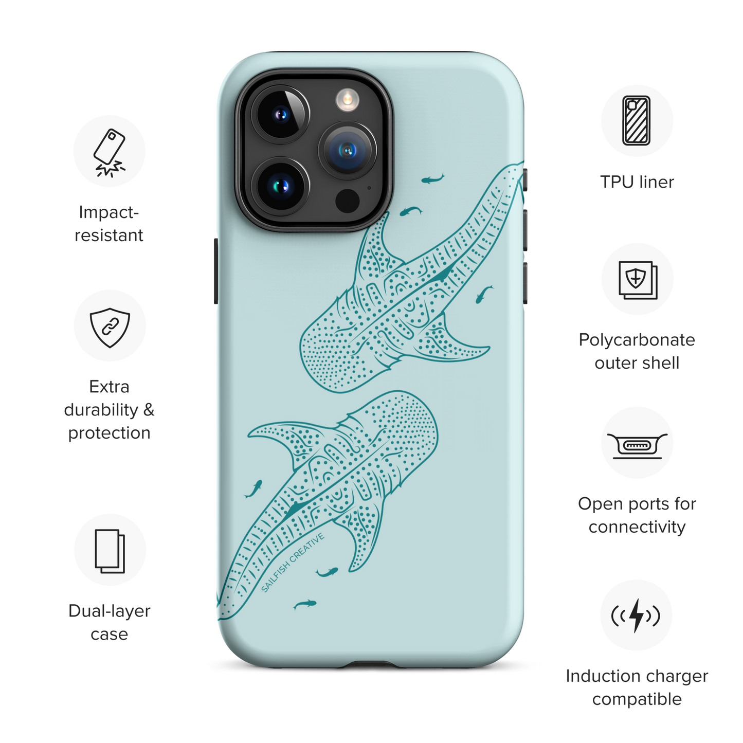iPhone Tough Case - Whale Sharks Outline Teal