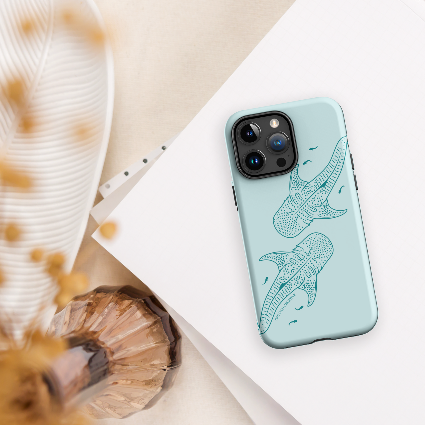 iPhone Tough Case - Whale Sharks Outline Teal