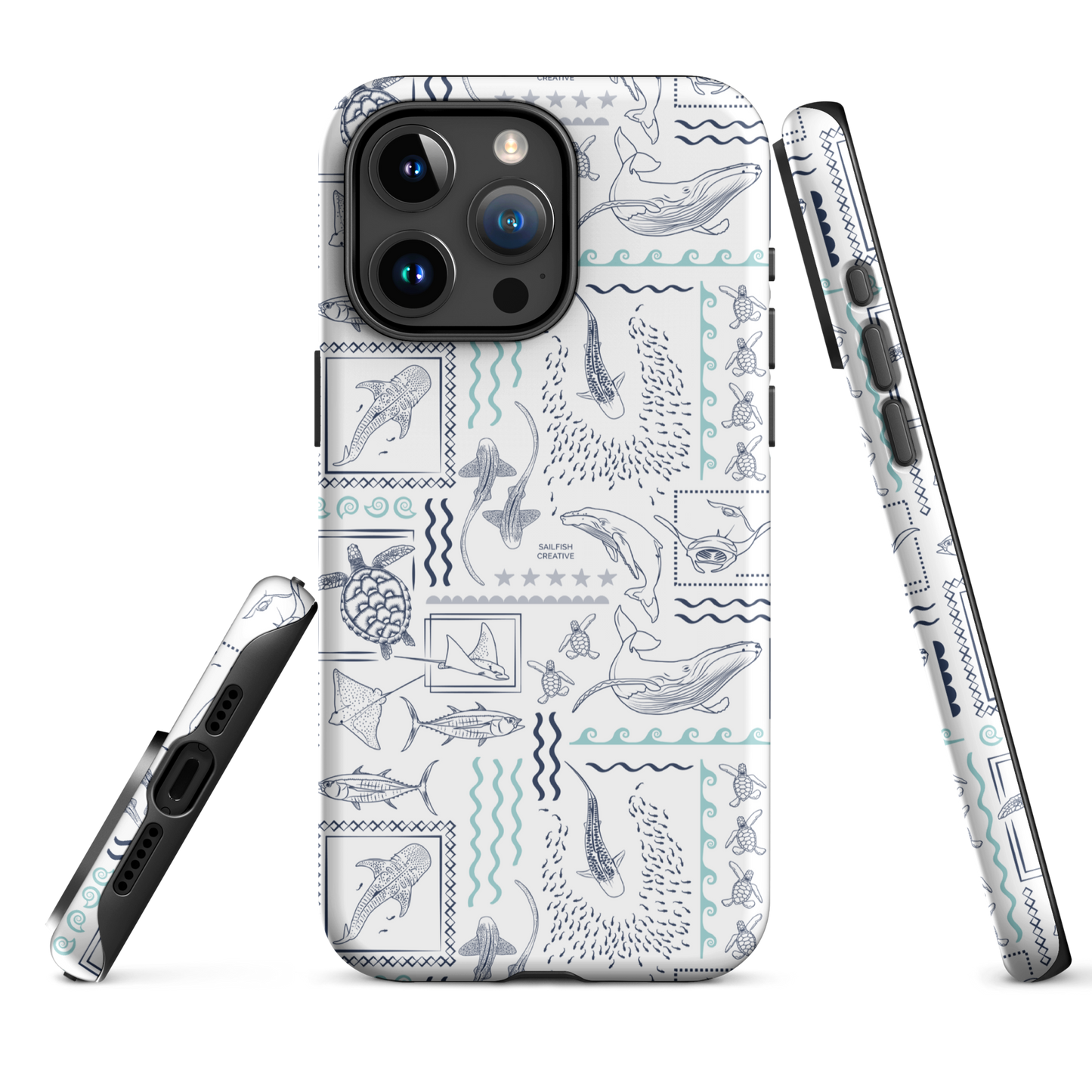 iPhone Phone Case - Busy Print Navy and Teal on White