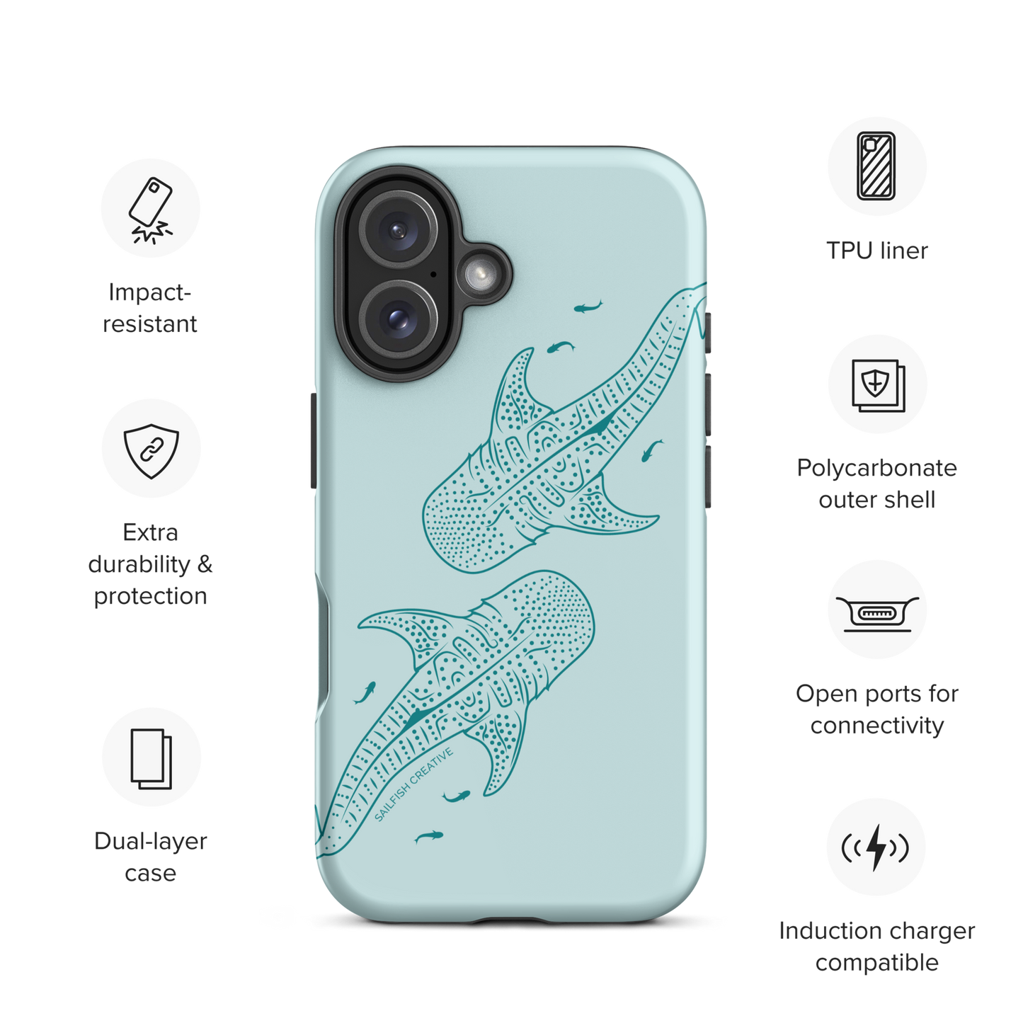 iPhone Tough Case - Whale Sharks Outline Teal