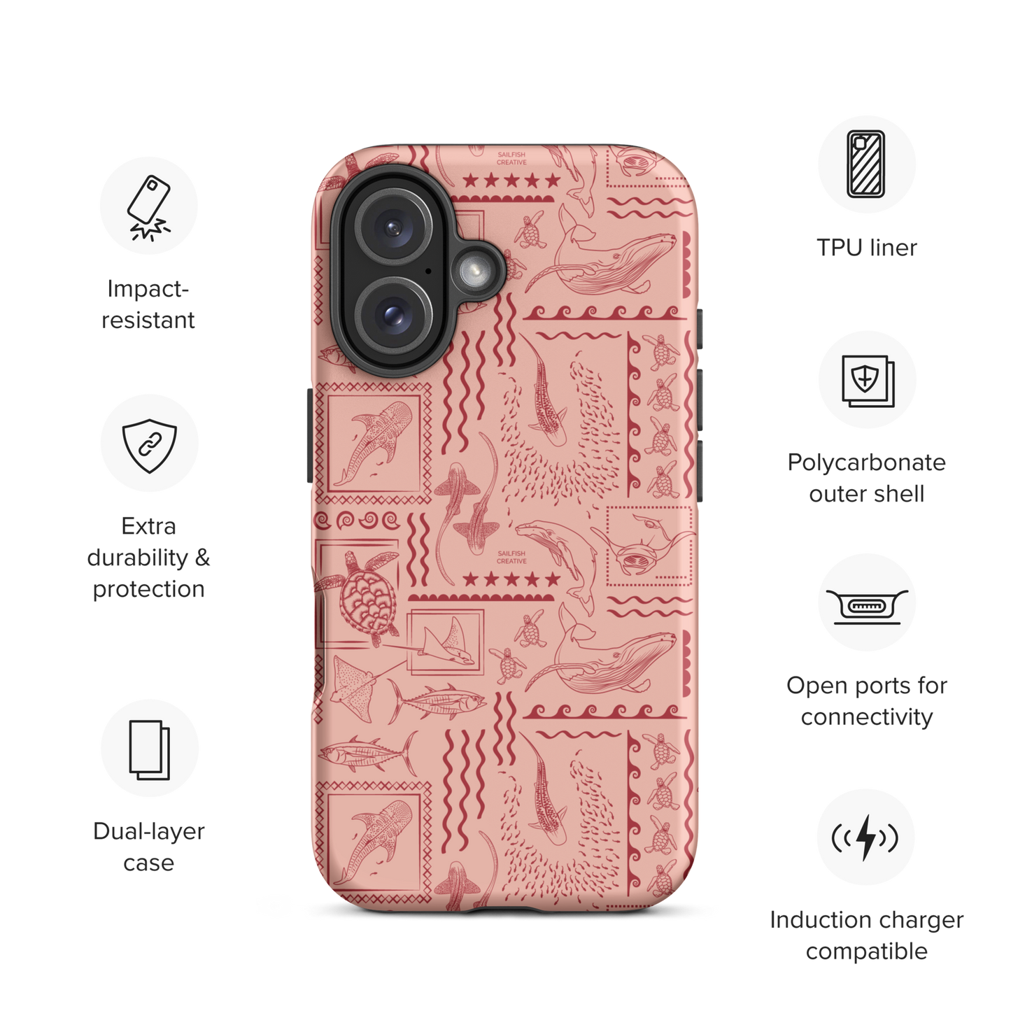 iPhone Tough Phone Case - Busy Print Coral