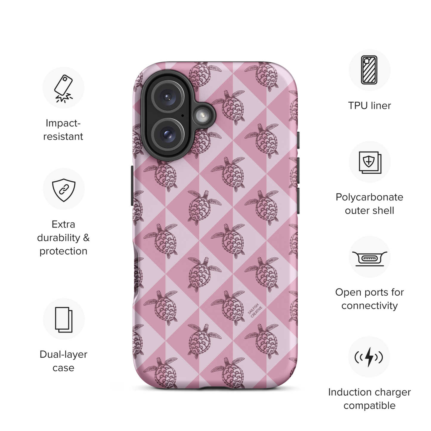 iPhone Tough Phone Case - Turtle Diamonds Orchid