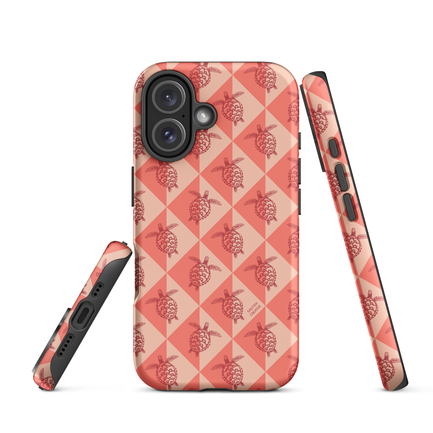 iPhone Tough Phone Case - Turtle Diamonds Coral