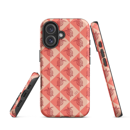 iPhone Tough Phone Case - Turtle Diamonds Coral