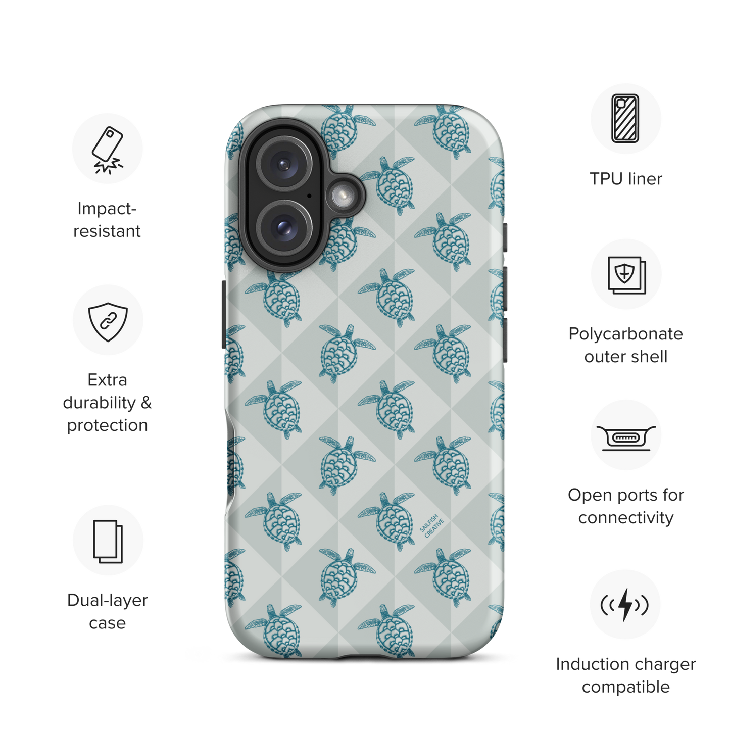 iPhone Tough Phone Case - Turtle Diamonds Coastal Storm