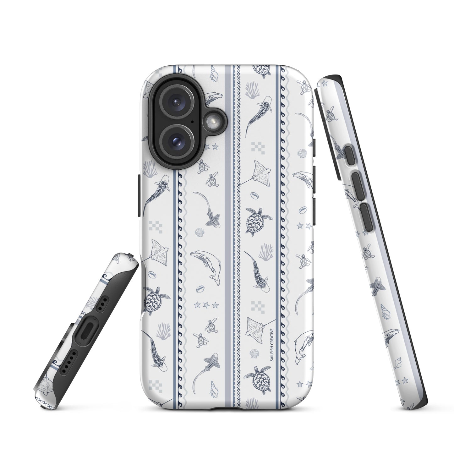 iPhone Tough Phone Case - Candy Stripes Overcast Blue on White