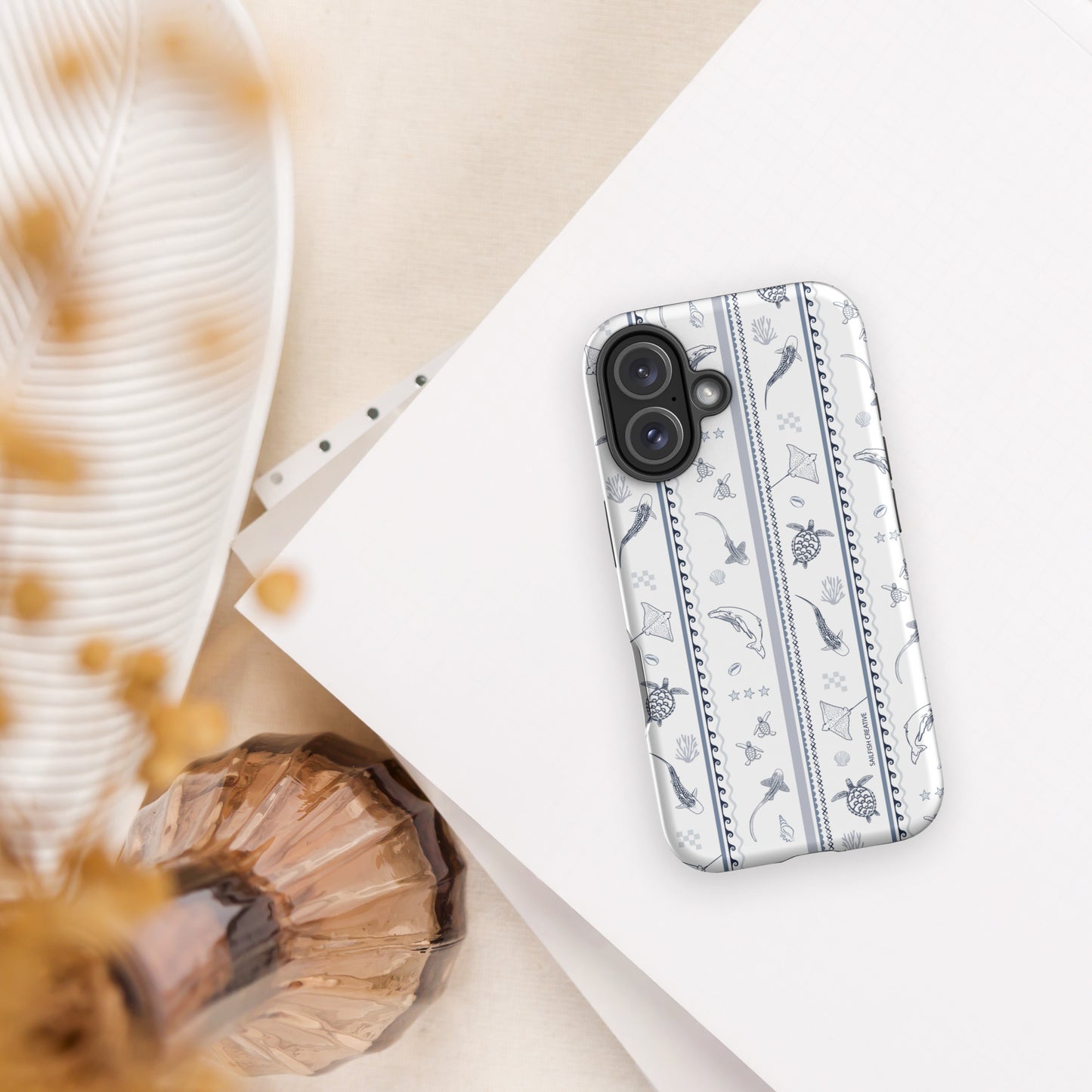 iPhone Tough Phone Case - Candy Stripes Overcast Blue on White