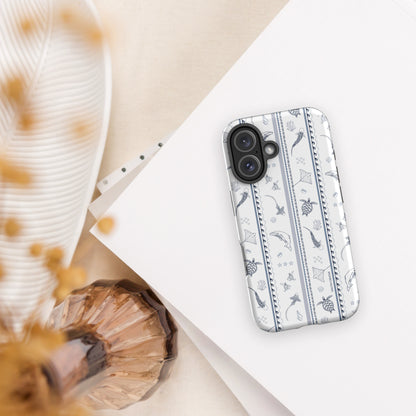 iPhone Tough Phone Case - Candy Stripes Overcast Blue on White