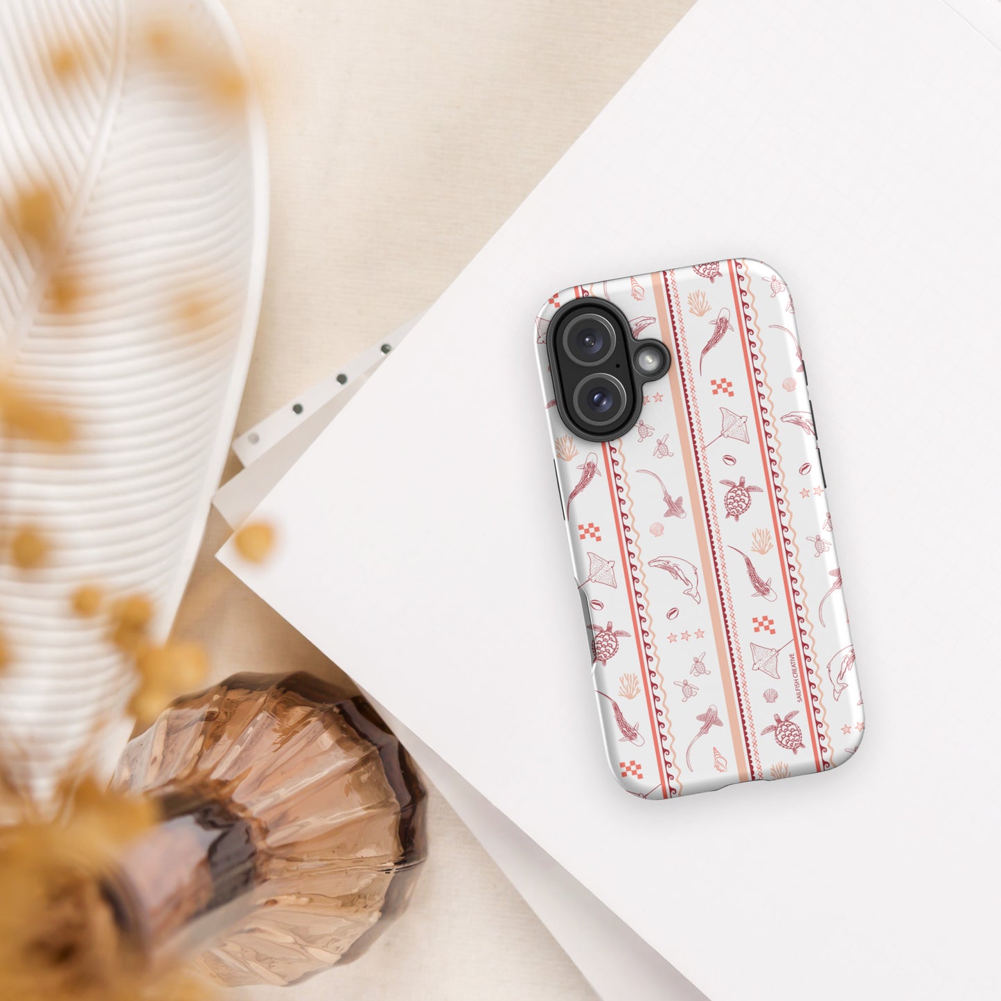 iPhone Tough Phone Case - Candy Stripes Coral