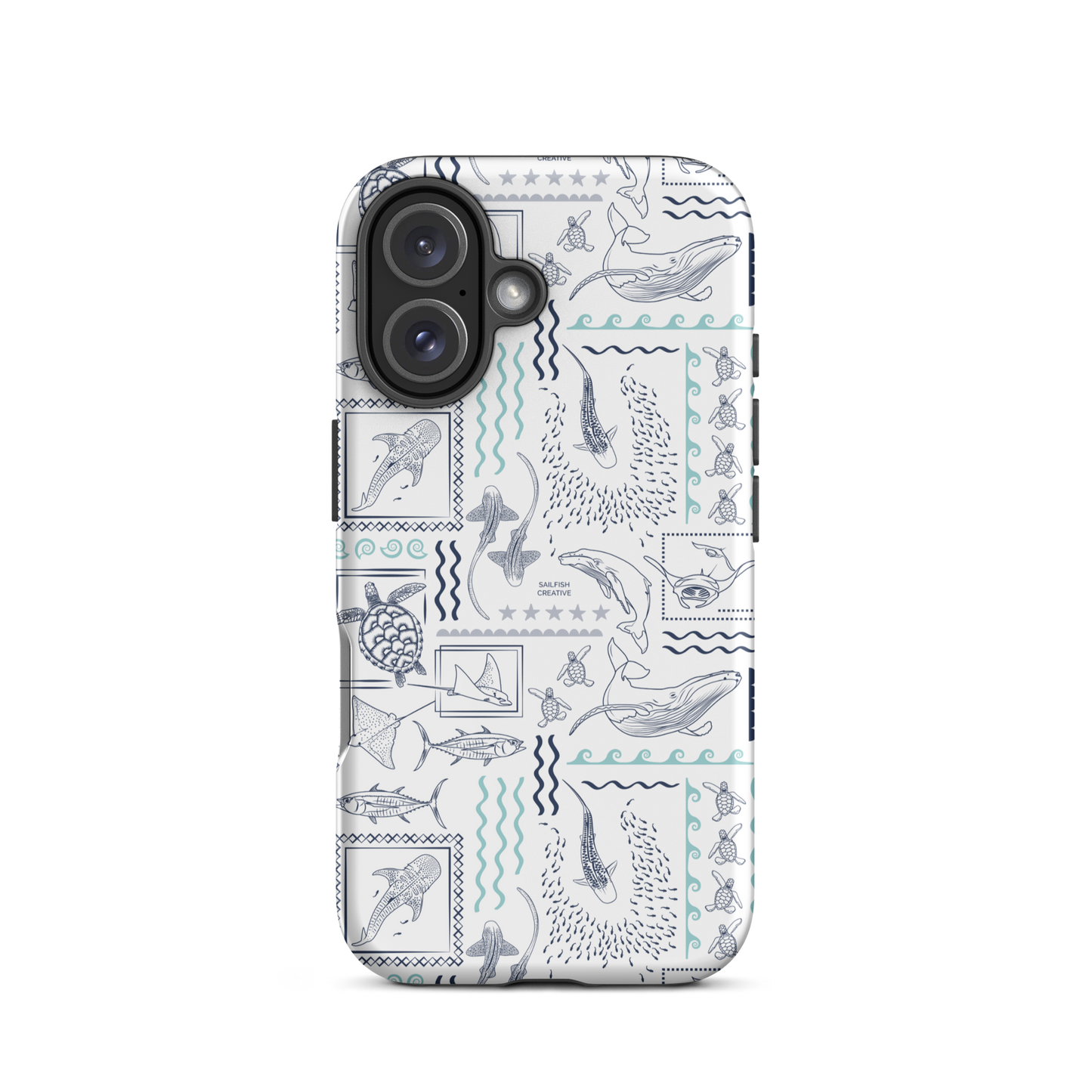 iPhone Phone Case - Busy Print Navy and Teal on White