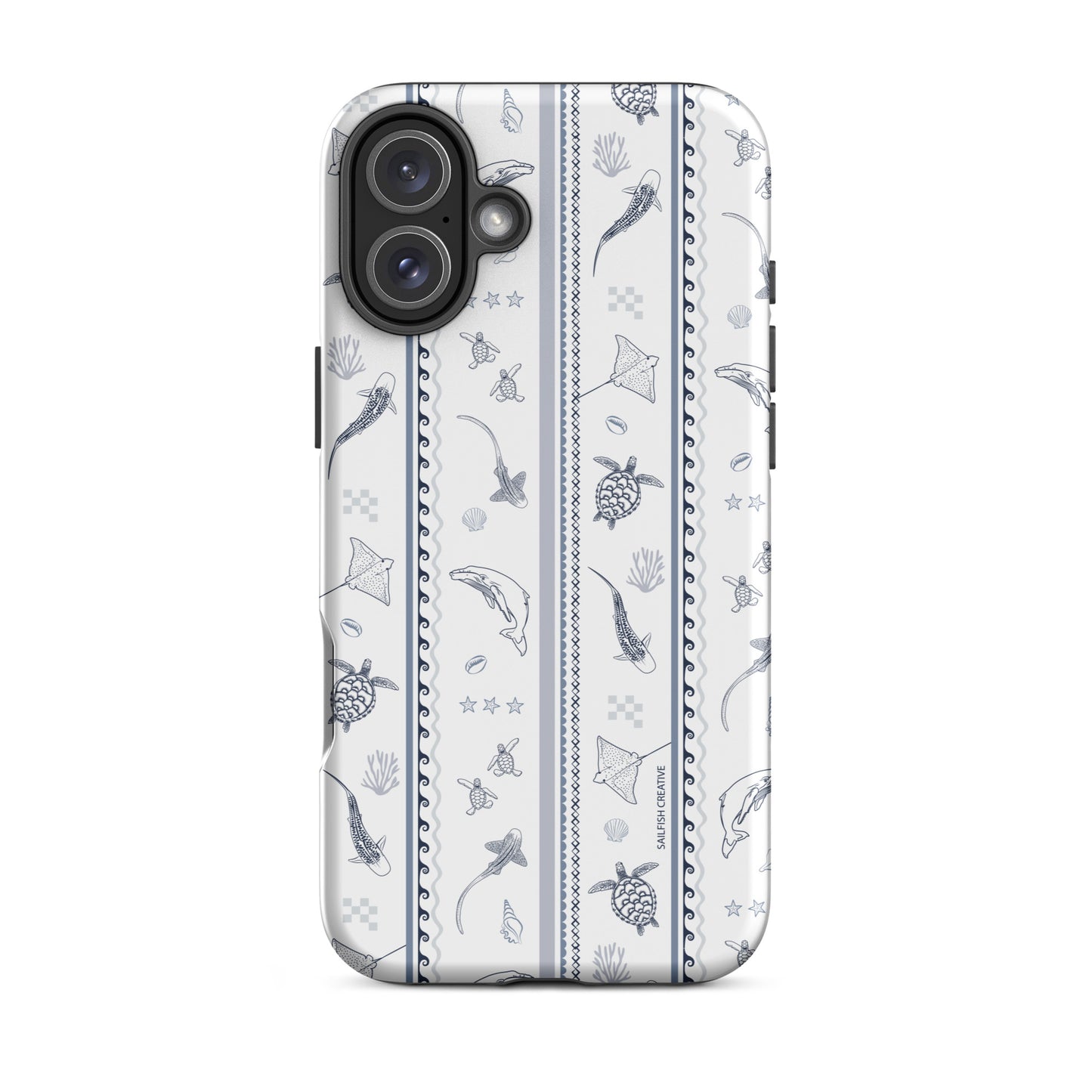 iPhone Tough Phone Case - Candy Stripes Overcast Blue on White