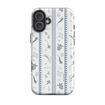 iPhone Tough Phone Case - Candy Stripes Overcast Blue on White
