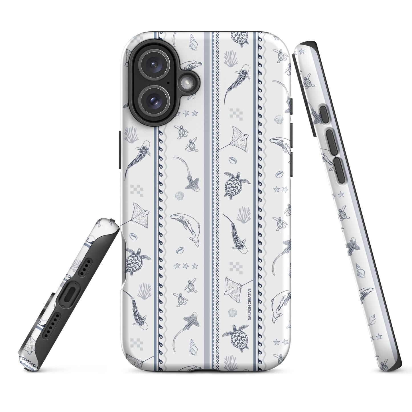 iPhone Tough Phone Case - Candy Stripes Overcast Blue on White