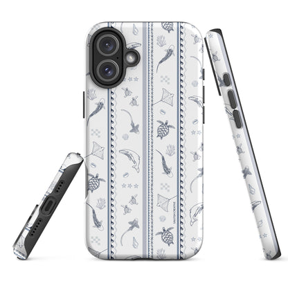 iPhone Tough Phone Case - Candy Stripes Overcast Blue on White