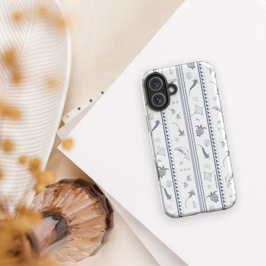 iPhone Tough Phone Case - Candy Stripes Overcast Blue on White